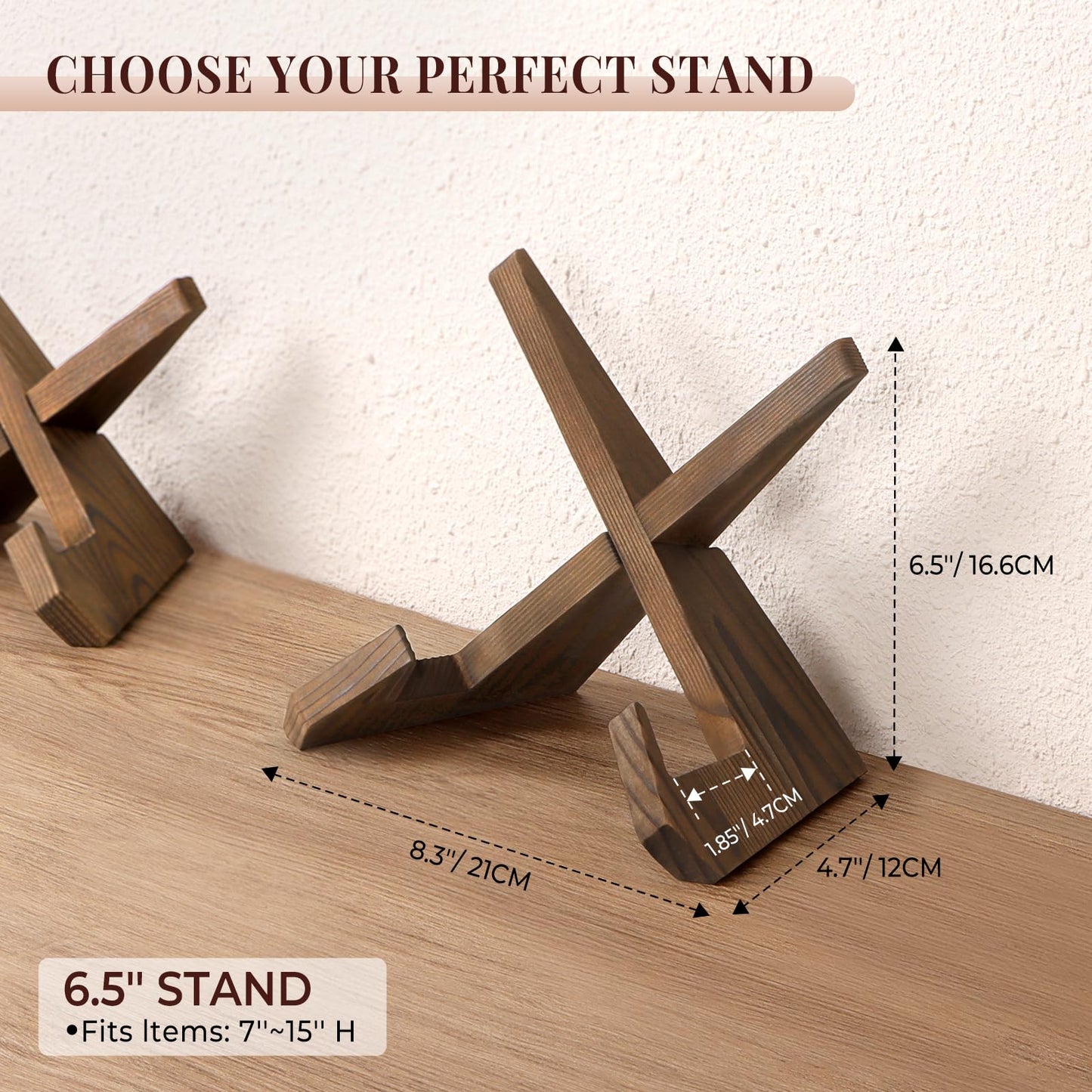 Plate Stand for Display - 6.5 Inch Plate Holder Display Stand, Wooden Picture Frame Holder, Decorative Table Top Easels