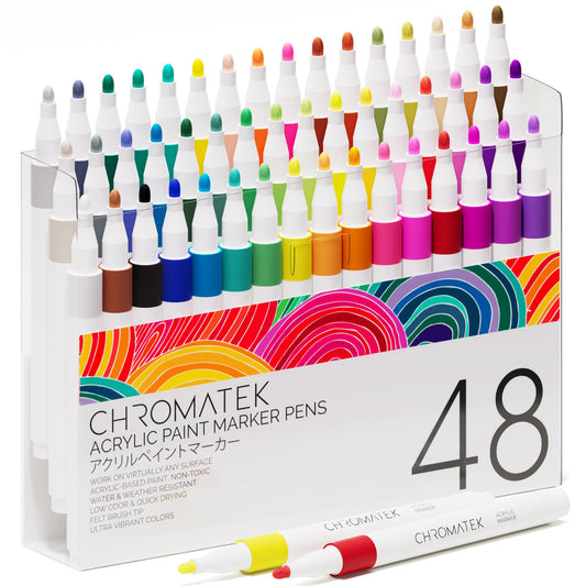 48 Colors Acrylic Paint Markers, 2mm Fine Tip Waterproof Paint Pens for Rock, Glass, Ceramic, Wood, DIY, Plastic, Fabric, Painting, Drawing & Art Supplies, Markers for Kids