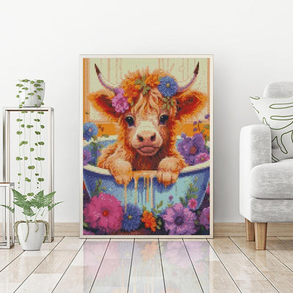 Cow Stamped Cross Stitch Kits for Adults Beginners, DIY Animals Cross Stitch Patterns Kits Printed Dimensions Needlepoint Kits,Crafts Embroidery Kits for Home Decor