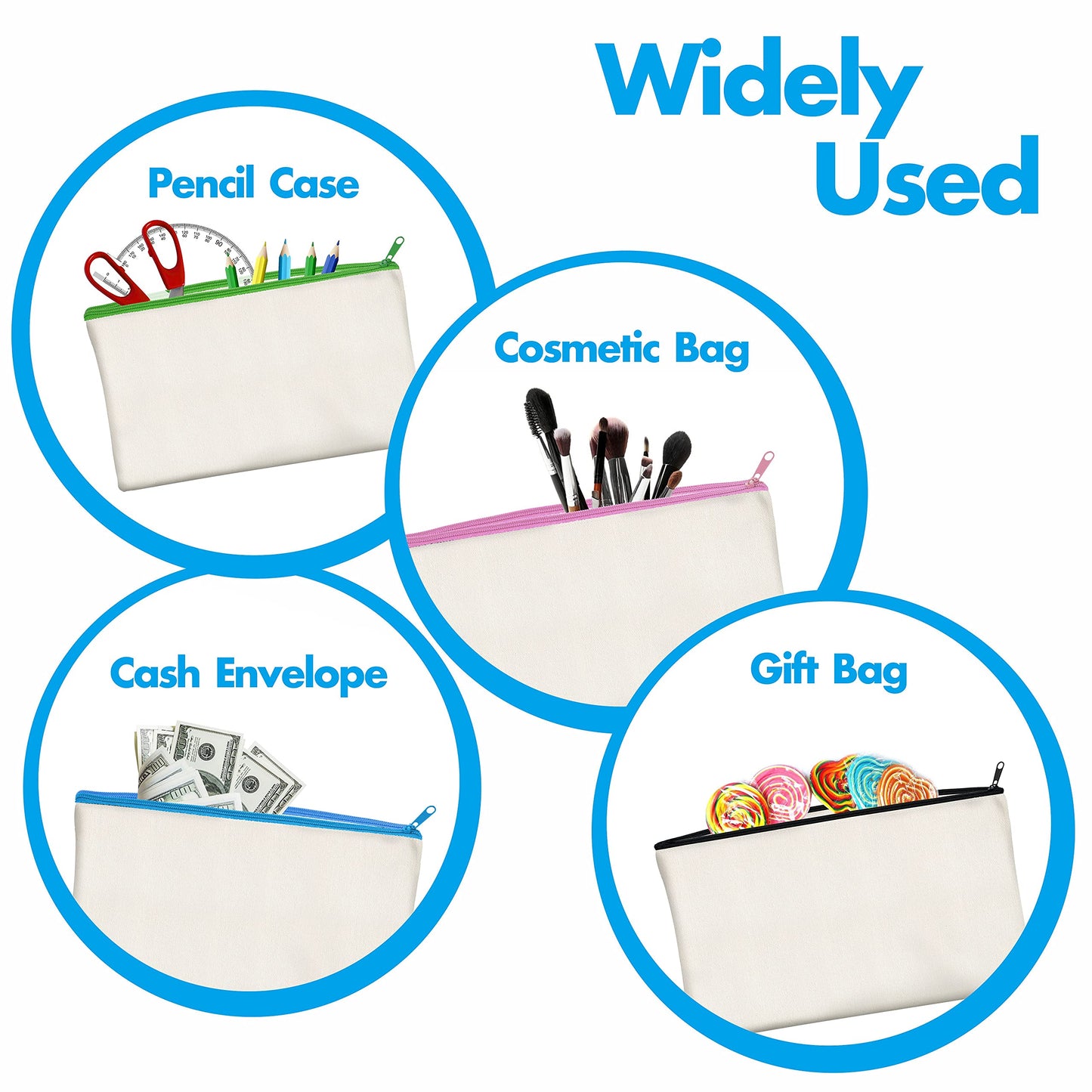 15 Pieces Canvas Colorful Zipper Bags, DIY Craft Bags Travel Canvas Makeup Pouches for Cosmetic Toiletry Stationery Storage (Beige, 8.3” x 4.7”) …