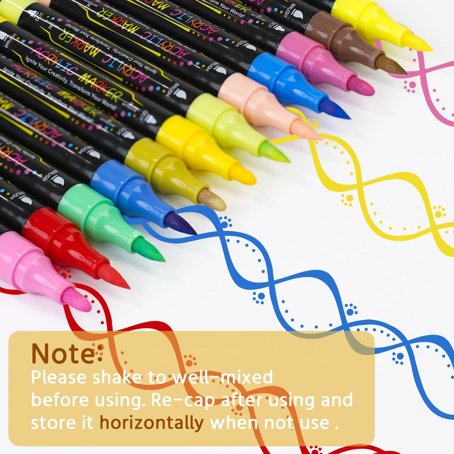 30 Colors Dual Tip Acrylic Paint Markers Pens- Premium Acrylic Paint Markers, Brush & Round Tips, Quick-Drying - for Rock, Canvas, Ceramic, Wood (30 Colors)