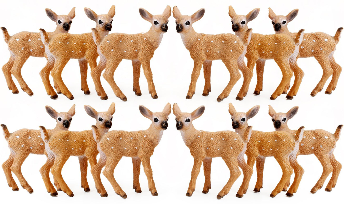 12Pcs Deer Figurines Cake Toppers, Deer Toys Figure, Small Woodland Animals Set of 12 Fawn