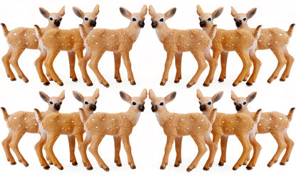 12Pcs Deer Figurines Cake Toppers, Deer Toys Figure, Small Woodland Animals Set of 12 Fawn