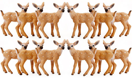 12Pcs Deer Figurines Cake Toppers, Deer Toys Figure, Small Woodland Animals Set of 12 Fawn