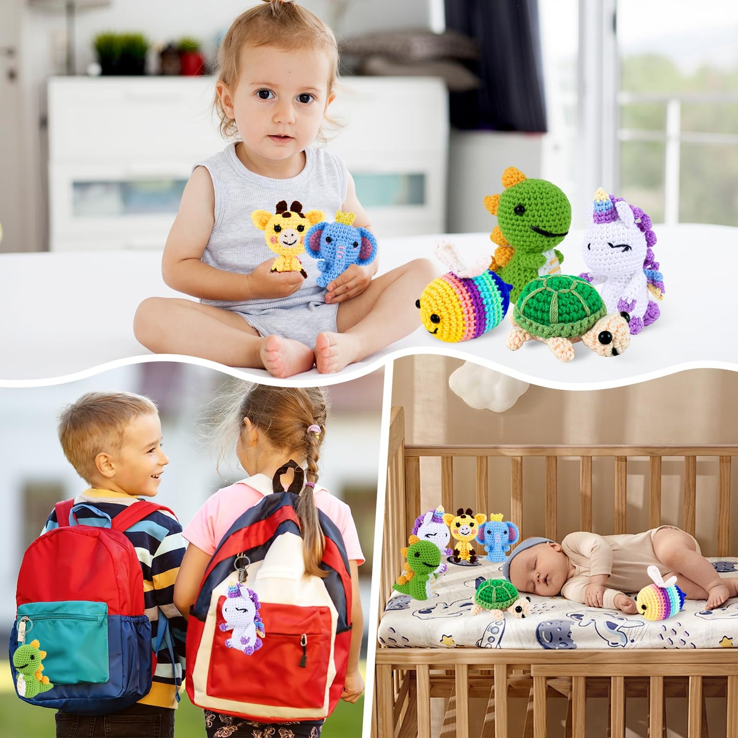 6PCS Crochet Kit for Beginners, Knitting Kit with Step-by-Step Video Tutorials, Beginner Crochet Kit for Adults, Crochet Animal Kit for Beginners Kids, Complete Kit Included 6 Cute Animals