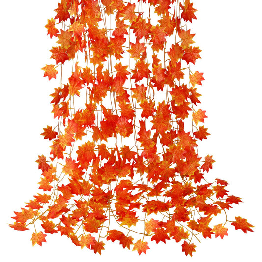 12 Pack Fall Leaf Garland, Hanging Vines Garland Artificial Fall Maple Leaves Thanksgiving Decor for Home Wedding Fireplace Party