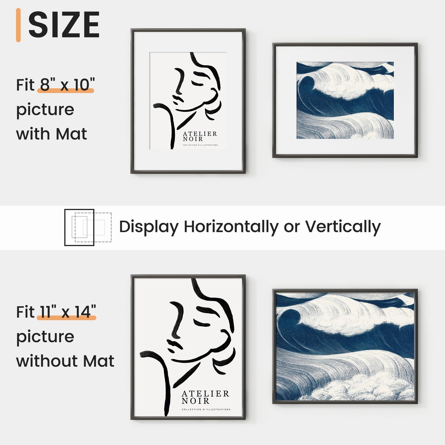 11x14 inch Black Metal Picture Frame - Set of 4 with High Definition Plexiglass and Premium Aluminum Alloy