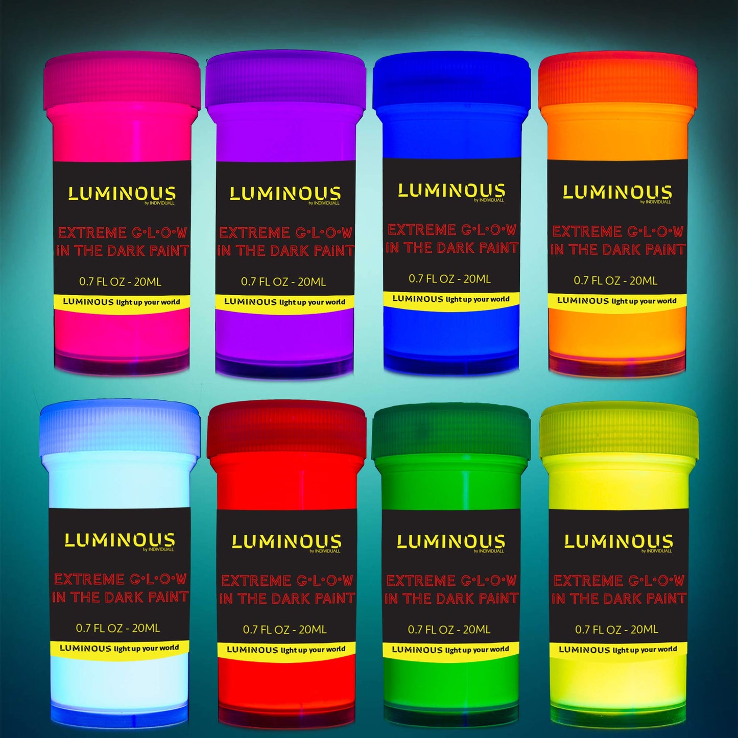 Extreme Glow in The Dark Colours Set | Neon Glow Colours that Glow in the Dark | Rechargeable & Luminous | by Luminous