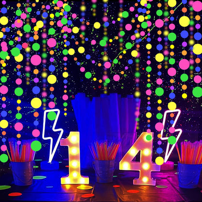 120feet UV Round Dot Paper Neon Garland Streamers Decorations for Glow Party UV Reactive Black Light Favors Glow in The Dark Supplies for Wedding Birthday Garlands