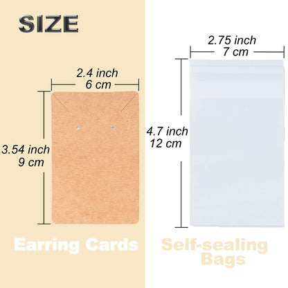 Earring Display Cards with 100 Pcs Earring Holder Cards 200 Pcs Earring Backs and 100 Jewelry Packaging for Earrings Necklace Jewelry Bags 3.5x2.4 Inches (Brown)