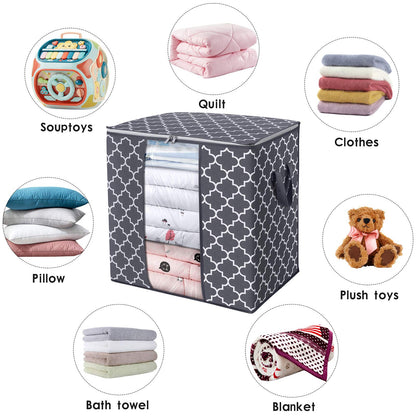 Storage Bags [3 Pack/100L] Large Blanket Clothes Organization and Storage Containers for Comforters,Bedding, Foldable Organizer with Reinforced Handle, Clear Window, Sturdy Zippers,Gray