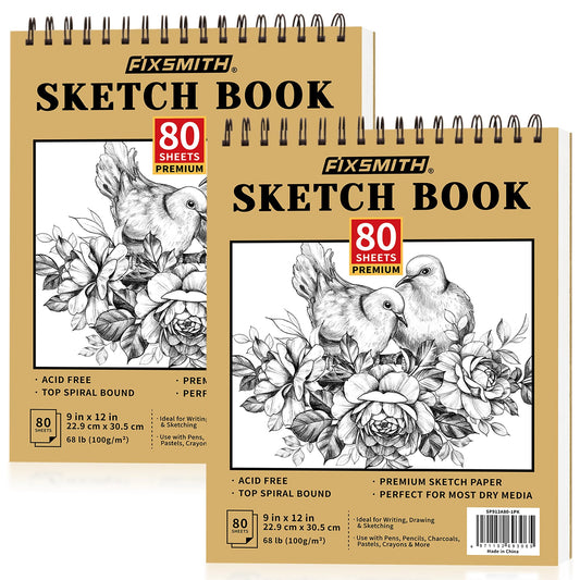 9"X12" Sketch Book | 160 Sheets (68 lb/100gsm) | 2 Pack Sketchbooks | Top Spiral Bound Artist Sketch Pad | Acid Free Drawing Pad | Ideal for Kids,Beginners,Artists &Painters | Bright White