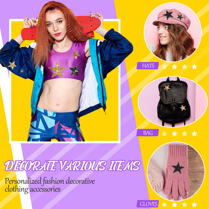 60 Pcs Iron on Star Patches Star Shaped Rhinestone Appliques Adhesive Glitter Patches Rhinestone Appliques Embellishments for DIY(Black Gold)