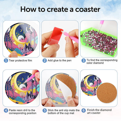 8 PCS Mystical Moon Diamond Art Coasters Diamond Art Coasters Kits with Holder Mystical Moon DIY Coasters for Beginners, Adults, Kids, Diamond Art Crafts Supplies