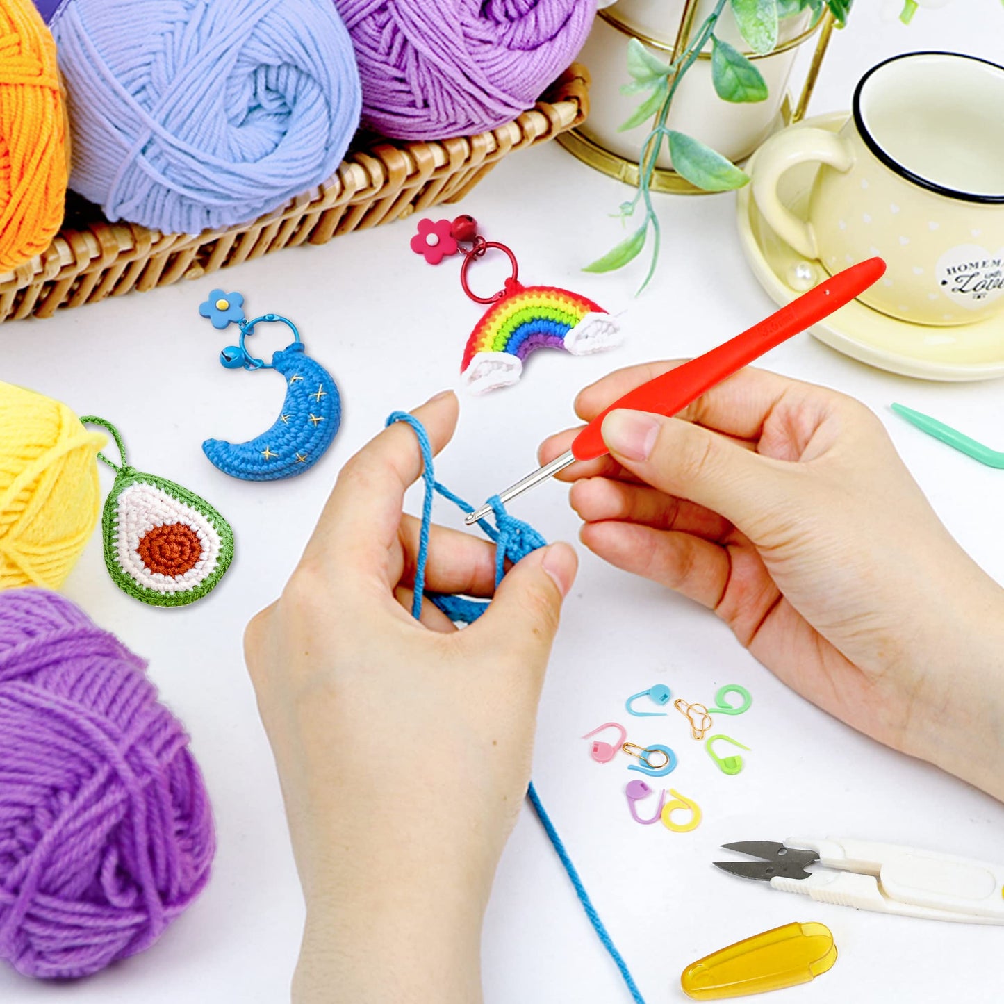 Crochet Yarn Kit for Beginners Adults and Kids, Includes 1650 Yards 30 Colors Acrylic Skeins, User Manual, Hooks, Wine Bag etc, Make Amigurumi & Projects, Starter Set Professionals