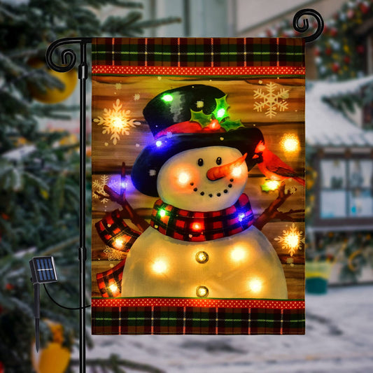 Christmas Garden Flag for Outside, Led Snowman Garden Flag, Winter Yard Flag 12x18 Double Sided for Outdoor Yard Porch Lawn Decoration