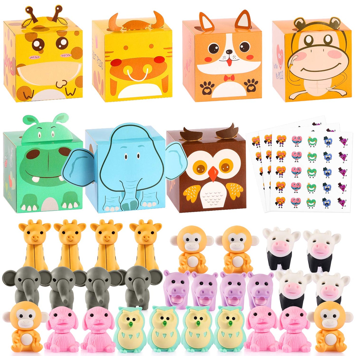 Valentines Day Cards for Kids 28 Pack 3D Animal Box with Puzzle Erasers - Perfect DIY Valentines Cards for Classroom School Games & Valentine Party Favors for Kids