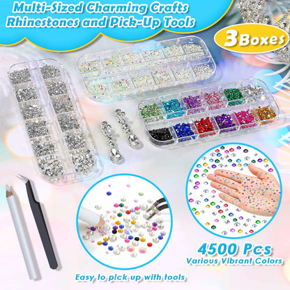 B7000 Jewelry Glue with Rhinestones for Crafts, 4500Pcs Rhinestones with Gems Adhesive for Shoes Cloth Fabric with Picker pencil for Crafting Diamond Art Graduation Cap Decorations