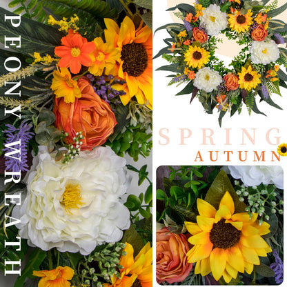 Spring Wreath Fall Decor Wreath for Front Door-22 Inch Summer Peony Eucalyptus Wreaths for Front Porch Farmhouse Home Decor