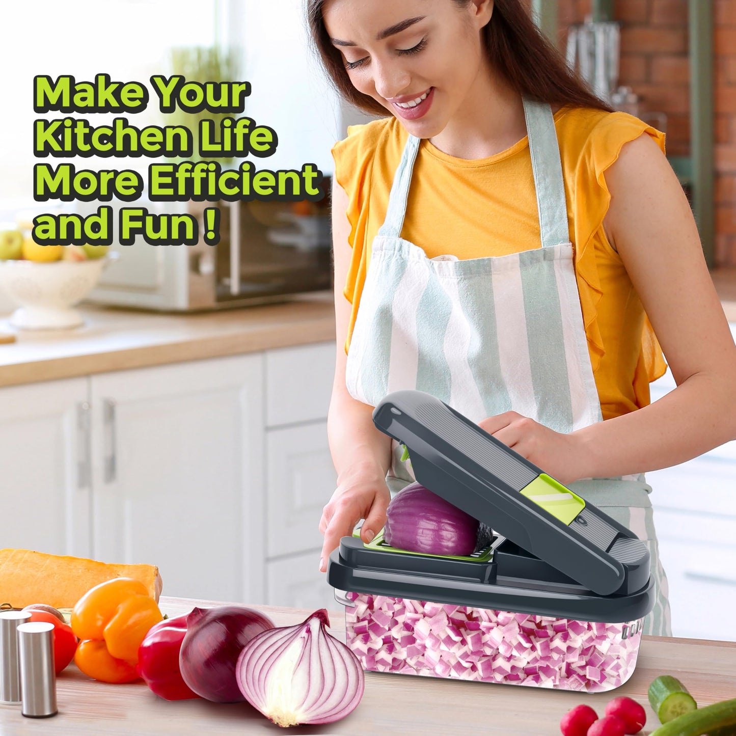 Vegetable Chopper,12-in-1 Multifunctional Food Chopper,Professional Onion Chopper with 7 Blades,Vegetable Cutter with Container for Salad,Potato,Carrot,and Garlic; Essential Kitchen Tool(Grey) & Organizer Storage Tote Bag