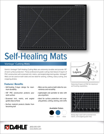 Vantage 10671 Premium Self-Healing Cutting Mat, 12"x18", 1/2" Grid, 5 Layers for Max Healing, Perfect for Crafts & Sewing, Black