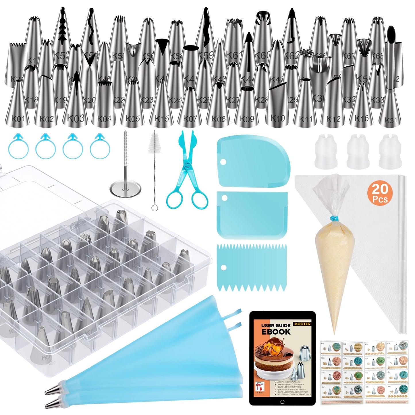 90 PCs Piping Bags and Tips Set, Cake Decorating Supplies Kit with 55 Numbered Icing Piping Tips, 20+2 Pastry Bags for Cake Cupcake, Frosting Piping Kit with Booklet and eBook
