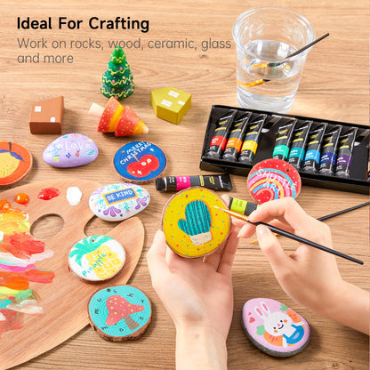 Acrylic Paint Set, 15 x 12ml Tubes Artist Quality Non Toxic Rich Pigments Colors Perfect for Kids Adults Beginners Artists Painting on Canvas Wood Clay Fabric Ceramic Crafts