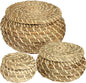 Set of 3 Small Wicker Basket with Lid, Round Woven Seagrass Baskets, Little Handmade Rattan Storage Basket Box for Shelf, Home, Bathroom Decor