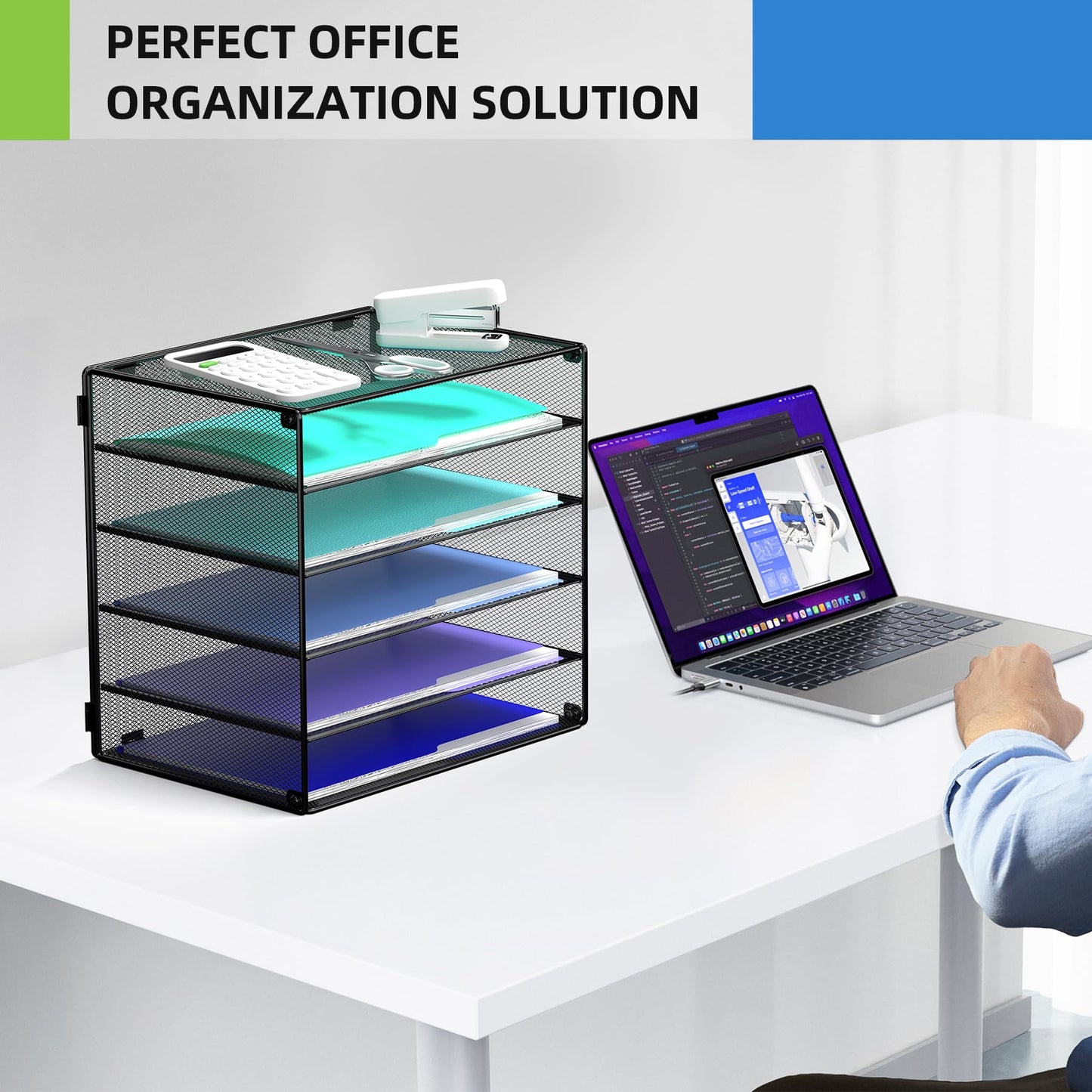 6 Tier Desk Organizer Paper Tray, Metal File Holder Desktop Organizers and Workspace Accessories for School Office Organization Storage Rack (1, Black)