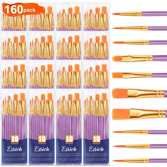 Acrylic Paint Brushes Set, 16Packs/160 Pcs, Suitable for Acrylic, Oil, Watercolor,Rock Body Face Nail Art,Perfect Suit of Art Painting, Best Gift for Kids Adult Drawing, Purple
