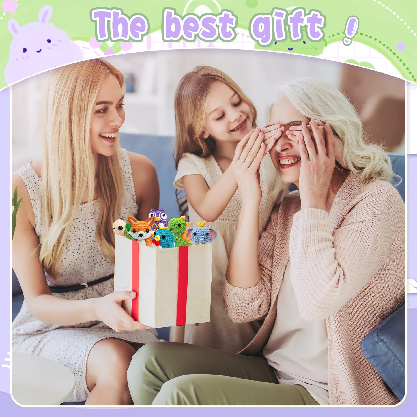 Knitting Kit for Beginners with 6 Pcs Crochet Animal Kit for Beginners in Step by Step Video Tutorials, Beginner Crochet Kit for Adults (Purple)