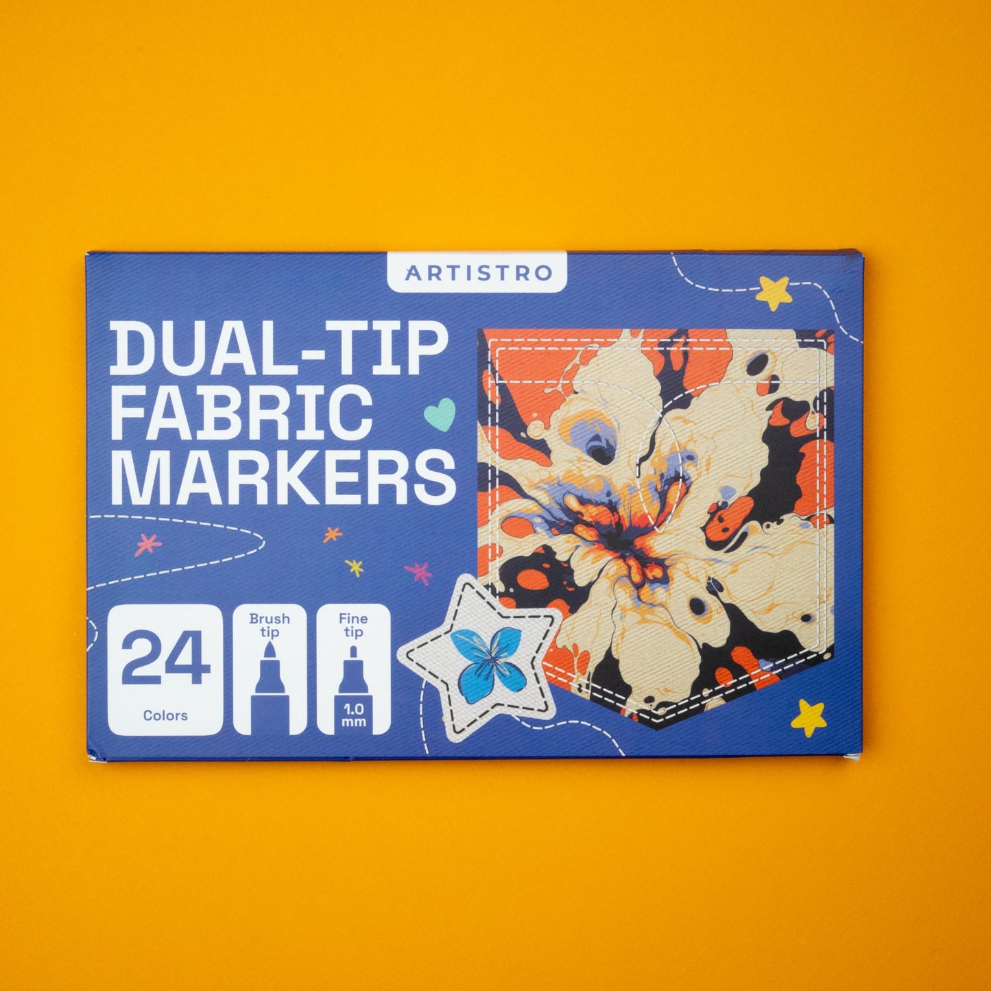 24 Dual-Tip Fabric Markers - Fabric Decorating Kit - Permanent for Clothes - No Bleed Pens for T-Shirts, Bags, Textile, Canvas, and More (Brush Tip and Fine Tip)