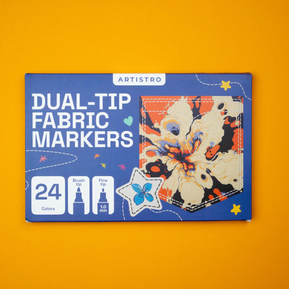 24 Dual-Tip Fabric Markers - Fabric Decorating Kit - Permanent for Clothes - No Bleed Pens for T-Shirts, Bags, Textile, Canvas, and More (Brush Tip and Fine Tip)