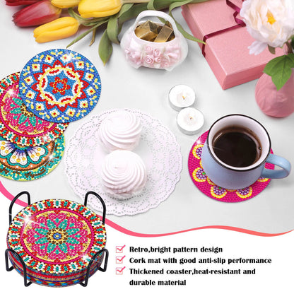 8 Pieces Diamond Art Painting Coasters Kit with Holder, Diamond Art Coasters, Arts and Crafts for Adults, Small Diamond Craft Kits for Beginners