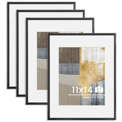 11x14 inch Black Metal Picture Frame - Set of 4 with High Definition Plexiglass and Premium Aluminum Alloy