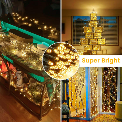 Extra-Long 95FT 240LED Christmas String Lights Outdoor/Indoor Waterproof, Timer & Memory & 8 Modes, Warm White String Lights Green Wire Tree Lights For Xmas Holiday Party Garden Tree Decorations