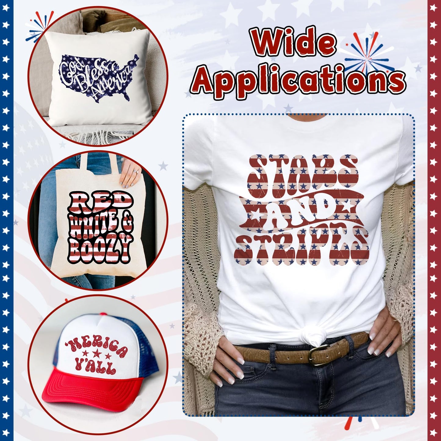 American Flag Heat Transfer Vinyl - 10 Sheets 10x12 Inch Patriotic Navy Blue White Stars Independence Day Iron On Vinyl for Cricut & Silhouette Cameo