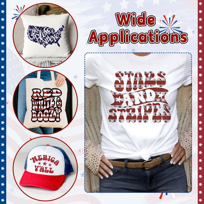 American Flag Heat Transfer Vinyl - 10 Sheets 10x12 Inch Patriotic Navy Blue White Stars Independence Day Iron On Vinyl for Cricut & Silhouette Cameo