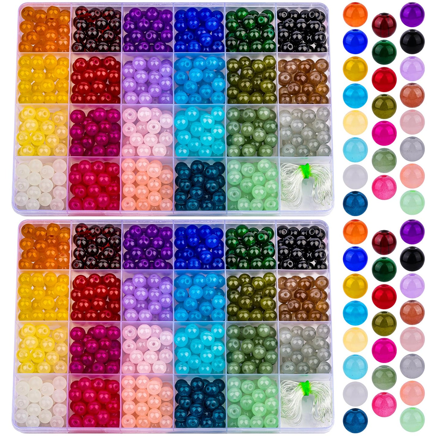 1150 Pieces 8mm Round Glass Beads for Jewelry Making, 23 Colors Crystal Beads for Bracelets Jewelry Making and DIY Crafts
