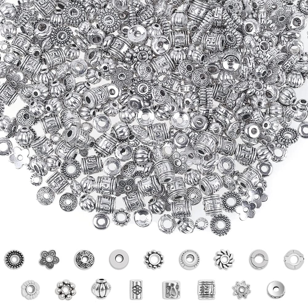 Metal Spacer Beads for Making Bracelet, Necklace, Jewelry Making and Findings Accessories, 900Pcs, Silver