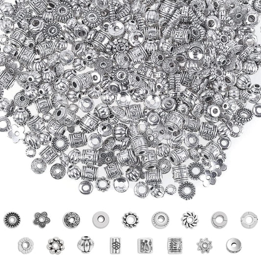 Metal Spacer Beads for Making Bracelet, Necklace, Jewelry Making and Findings Accessories, 900Pcs, Silver