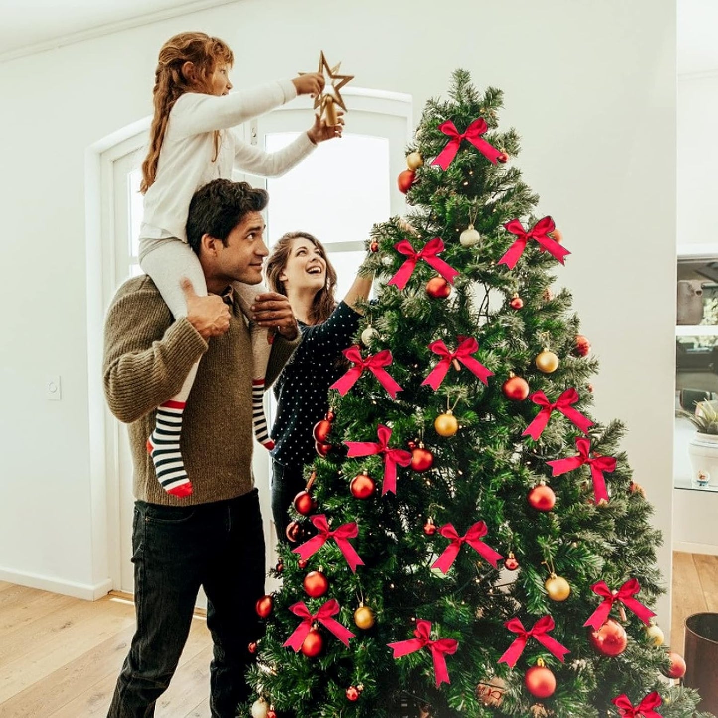 3 Rolls Christmas Ribbon 1 Inch X 50 Yards Red and Green Satin Ribbon Double Faced Polyester Holiday Ribbons for Gift Wrapping Wedding Decor