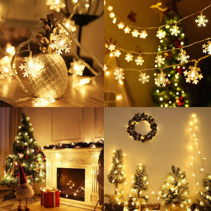 Christmas Decorations Lights, 20 Ft 40 LED Snowflake String Lights Battery Operated Fairy Lights for Bedroom Room Party Home Office Xmas Decor Indoor Outdoor Tree Decorations Warm White