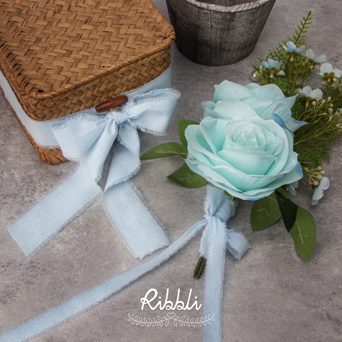 3 Rolls Light Blue Ribbon 1.5 Inch x 18Yards Handmade Cotton Frayed Fringe Ribbons for Gift Wrapping Wedding Invites Bridal Bouquets Baby Shower DIY Crafts Home Decor