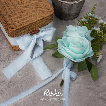 3 Rolls Light Blue Ribbon 1.5 Inch x 18Yards Handmade Cotton Frayed Fringe Ribbons for Gift Wrapping Wedding Invites Bridal Bouquets Baby Shower DIY Crafts Home Decor