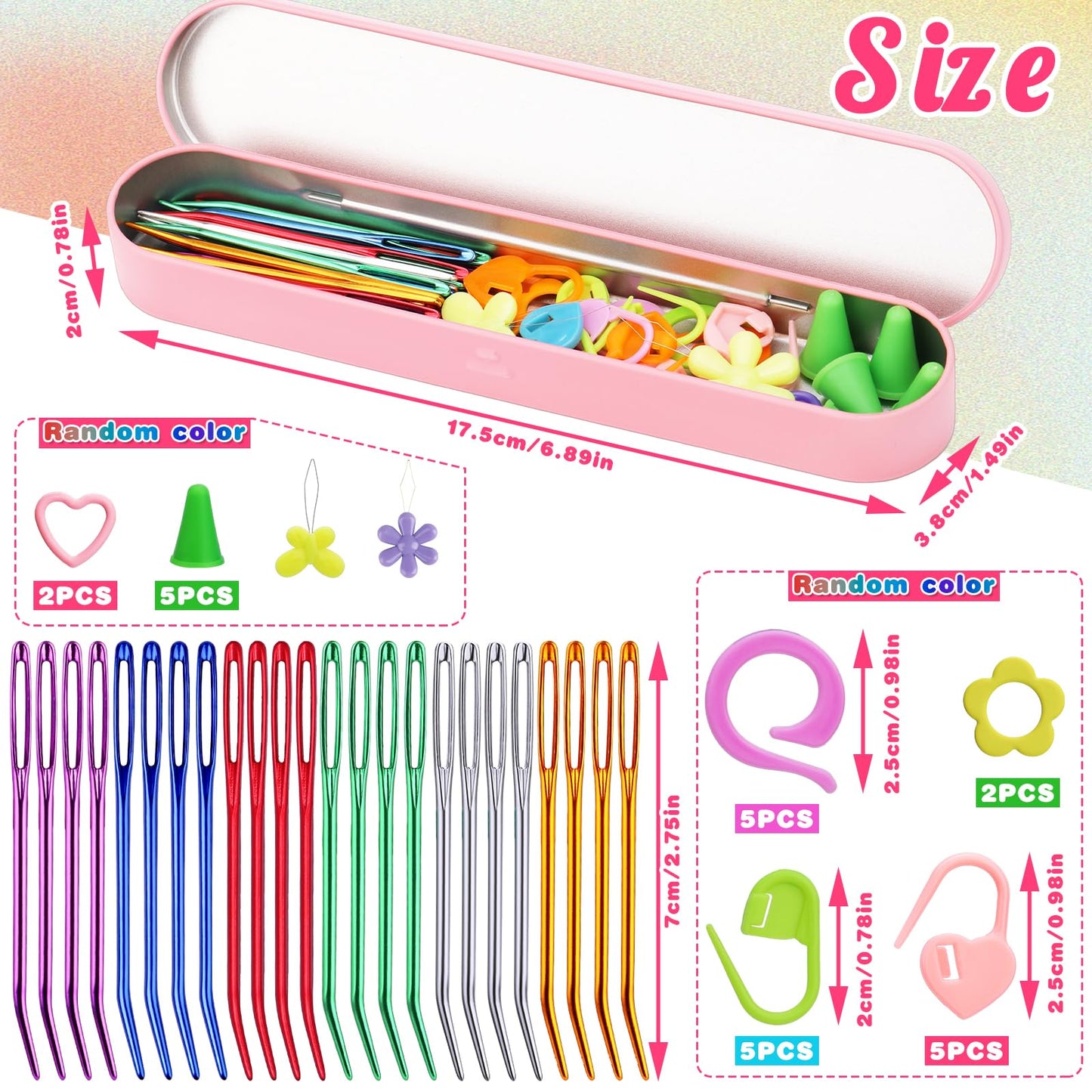 50 Pcs Yarn Needles, Darning Tapestry Needles Bent Kit, 24 Pcs Large Eye Weaving Crochet Blunt Yarn Needle for Yarn, Crocheting, Weaving with Stitch Markers Storage Box