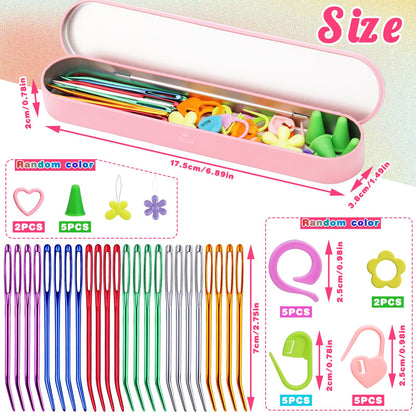 50 Pcs Yarn Needles, Darning Tapestry Needles Bent Kit, 24 Pcs Large Eye Weaving Crochet Blunt Yarn Needle for Yarn, Crocheting, Weaving with Stitch Markers Storage Box
