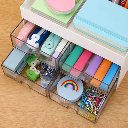Desktop Organizer with Drawer, Accessories Stationary Organizer Desk Caddy, Pen/Pencil/Business Card/Sticky Note Tray/Paperclip Holder Storage Box (White)