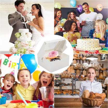 30 Pcs White Bakery Boxes with Window, 6 X 6 X 3 Inches, White Paperboard Treat Boxes for Cookies, Pastry, Cookies, Strawberries, Macarons