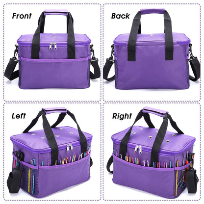 Crochet Bag for Beginners, High Capacity Yarn Totes Organizer with Inner Divider Portable for Crochet Hooks, Knitting Needles, Project and Supplies, Purple